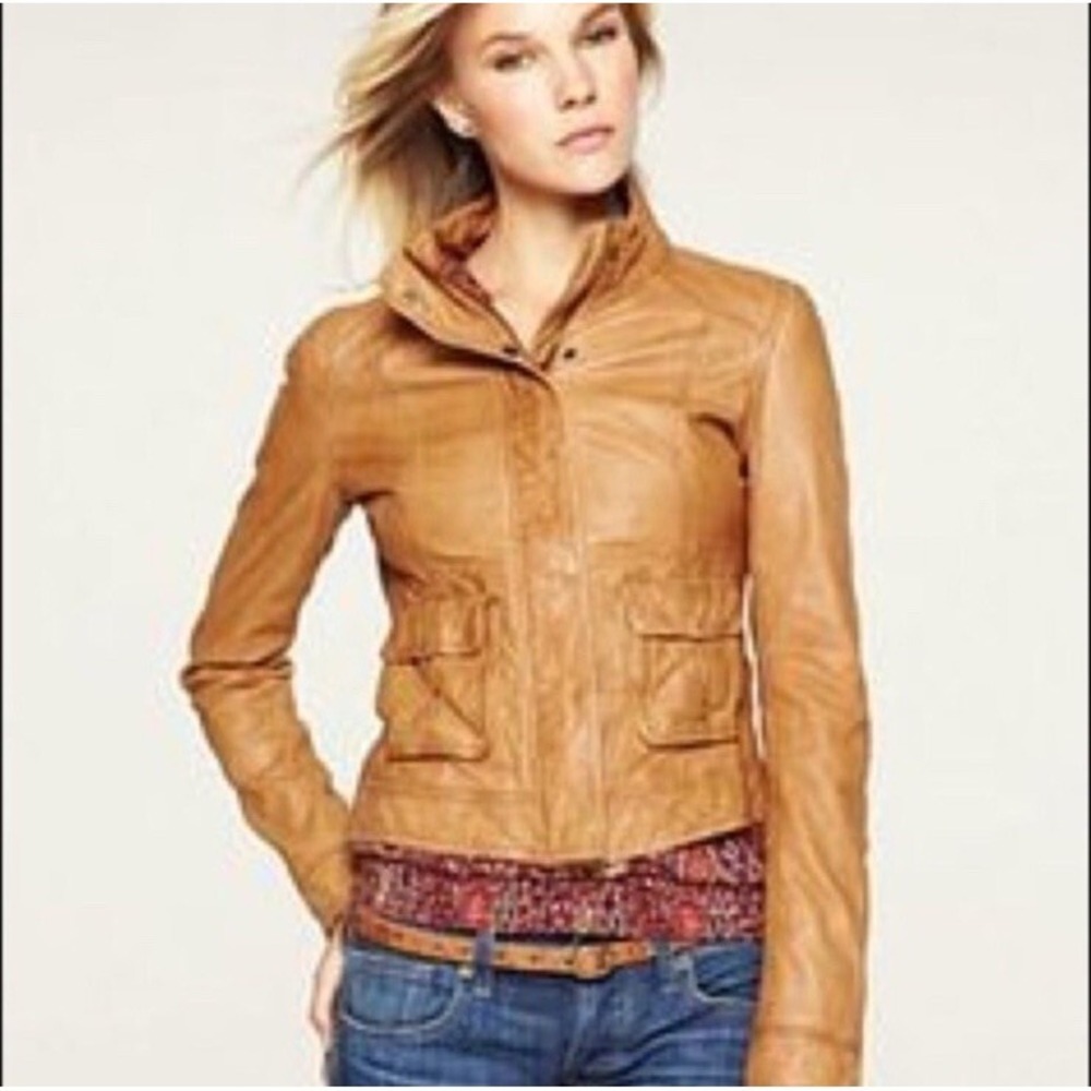 Lucky Brand Women's Large Tan Lamb Leather Motorcycle Moto Brown Biker Jacket